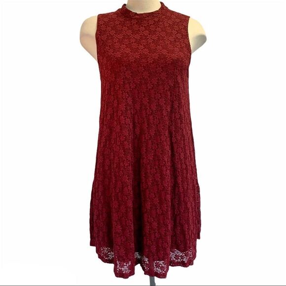 MAROON burgundy sleeveless lace dress size large - Picture 3 of 9